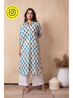 POMCHA - Dhoop Chaav Aisha Blue Hand Block Cotton Kurta with Palazzo (Set of 2)