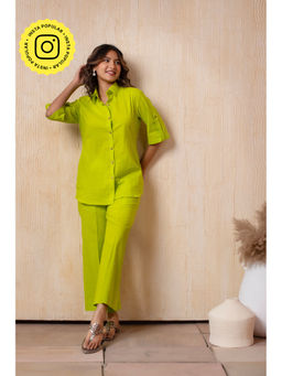 POMCHA - Dhoop Chaav Lime Green Cotton Co-Ord (Set of 2)