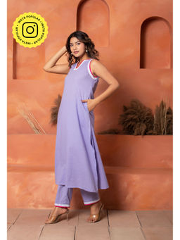 POMCHA - Dhoop Chaav Purple Cotton Embroidery Co-Ord (Set of 2)