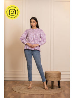 POMCHA - Sukoon Cotton Lilac Floral Flowy Top