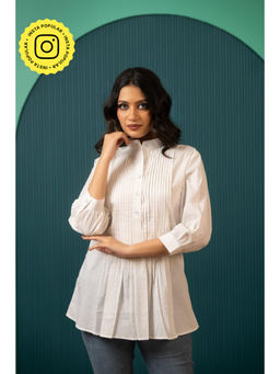 POMCHA - Sukoon Pin Tuck White Shirt Top