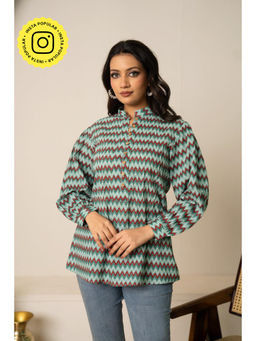 POMCHA - Sukoon Retro Zigzag Cotton Tunic Top