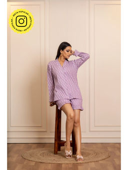 POMCHA - Sukoon Lavender Cotton Hand Block Co_Ord Set
