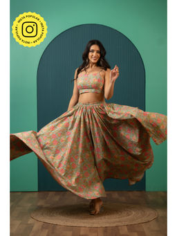 POMCHA - Sukoon Sleeveless Mehendi Floral Cotton Two- Piece Sets