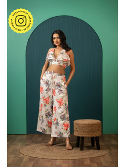 POMCHA - Sukoon Breezy Summer Safed Floral Print Pant Sets