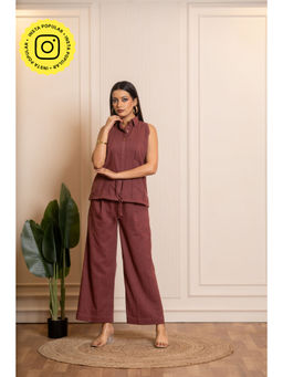 POMCHA - Sukoon Brown Cotton Slub Co-Ord Set