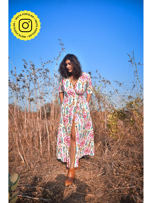 blue multi color dress Buy WHY SO Women Multi-Color Printed Simone Wrap Online Size:46 Regular Jacket+40 Waist Adjust 36to42)(Height: 5'7
