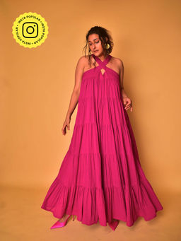 WHY SO BLUE - Pink Coco Halter Neck Maxi Dress