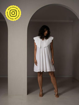 WHY SO BLUE - Amal Linen Collar White Dress
