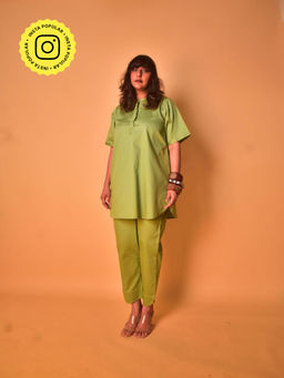 WHY SO BLUE - Green Solid/Plain Panna Co-Ord (Set of 2)