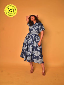 WHY SO BLUE - Cora Navy Blue Button Down Dress with Belt (Set of 2)