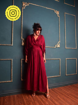 WHY SO BLUE - Irina Maroon Corset Maxi Dress