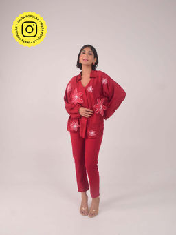 WHY SO BLUE - Rue Applique Modal Maroon Shirt with Pant (Set of 2)