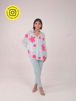 WHY SO BLUE - Sadie Applique Modal Blue Shirt with Pant and Slip (Set of 3)