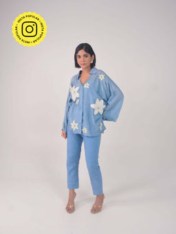 WHY SO BLUE - Lisa Applique Modal Dark Blue Shirt with Pant and Slip (Set of 3)