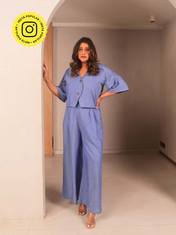 WHY SO BLUE - Blue Leni Solid Co-Ord Set