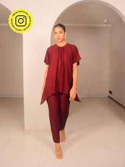 WHY SO BLUE - Ami Modal Kaftan Maroon Co-Ord Set