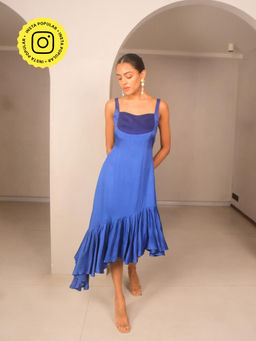 WHY SO BLUE - Selene Modal Ruffled Blue Dress