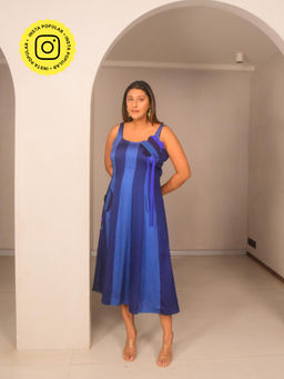WHY SO BLUE - Selene Modal Panelled Applique Blue Dress