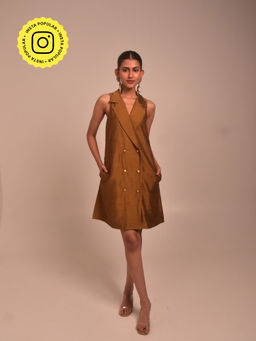 WHY SO BLUE - Sia Lapel Dress - Brown
