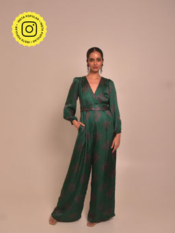 WHY SO BLUE - Green Kavya Modal Jumpsuit with Belt