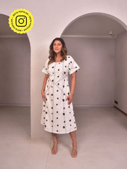 WHY SO BLUE - White Dottie A-Line Dress