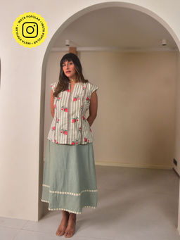 WHY SO BLUE - Womens Green Anar Top with Skirt