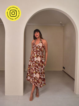 WHY SO BLUE - Womens Brown Sola Halter Dress