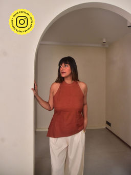 WHY SO BLUE - Womens Brown Rae Asymmetrical Top