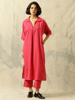 Black & Blah Blah - Pink Embroidered Collar Neck Kurta & Pant
