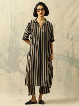 Black & Blah Blah - Yellow Embroidered Collar Neck Kurta & Pant