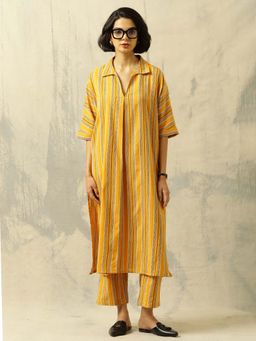 Black & Blah Blah - Yellow Embroidered Collar Neck Kurta & Pant