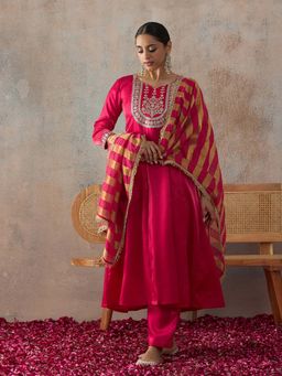 HRITIKA - Pink Embroidered Sweetheart Anarkali Kurta Pant & Dupatta