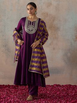 HRITIKA - Purple Embroidered Sweetheart Anarkali Kurta Pant & Dupatta