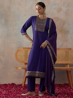 HRITIKA - Purple Embroidered Sweetheart Kurta Pant & Dupatta