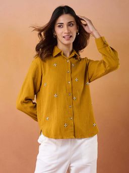 Fabindia - Mustard Embroidered Regular Fit Shirt