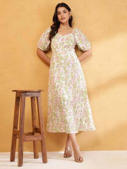 Fabindia - White Floral A-Line Fit Dress