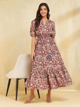 Fabindia - Red Floral A-Line Fit Dress