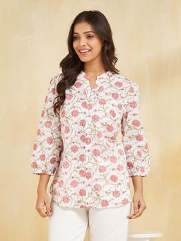 Fabindia - White Floral Regular Fit Shirt