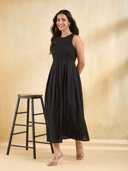 Fabindia - Black Embroidered A-Line Fit Dress