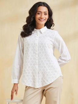 Fabindia - White Embroidered Regular Fit Shirt