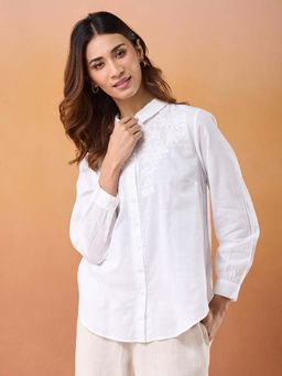 Fabindia - White Embroidered Regular Fit Shirt