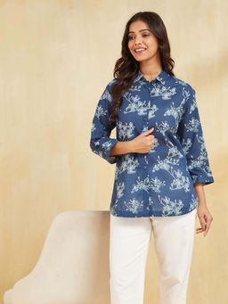 Fabindia - Blue Floral Regular Fit Shirt