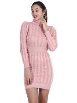 JOE Hazel - Soft Fitted Irish Cable Knit Pink Colour One Piece Dress