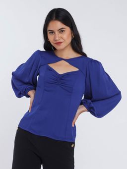 Zink London - Women Blue Ruched Solid Top