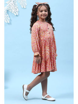 Biba - Coral Viscose Flared Printed Dress
