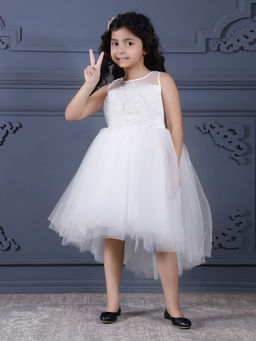 Toy Balloon Kids - White Hi Low Girls Party Wear Dress