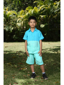 ZIP ZAP ZOOP - Blue & Green Half Sleeve Color Block Cotton Co-Ord (Set of 2)