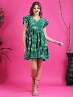 Qurvii - Women Green Polka Dots Mini Dress