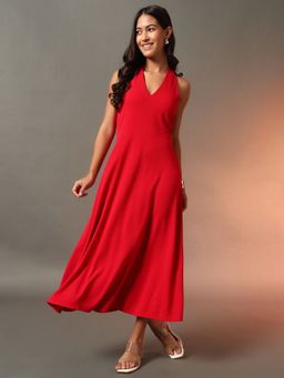 Trend Arrest - Women Red Solid Midi Dress